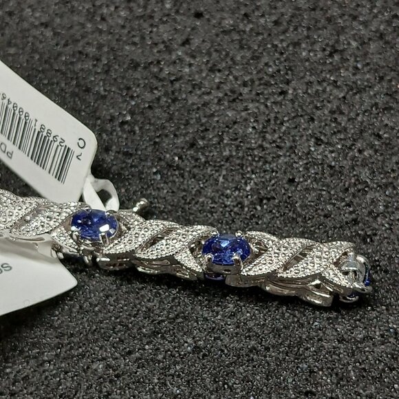 .925 Sterling Silver Blue Sapphire X-Link Tennis Bracelet 7.25" 15g NWT FMC - Picture 6 of 15
